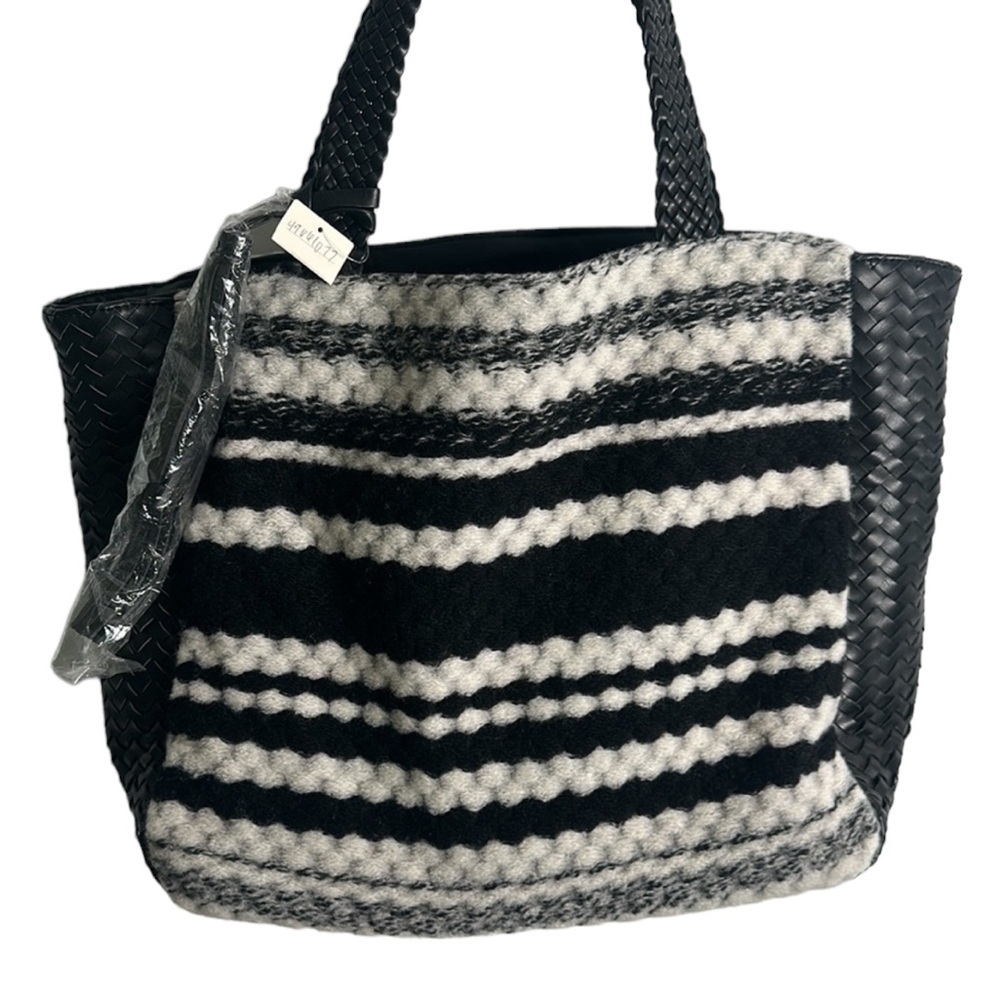 Anthropology black and white faux fur tote size large